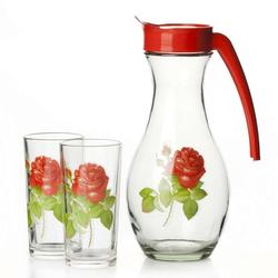 Набор 5 предметов Шар (Кувшин +4 стакана) с деколью Роза красная