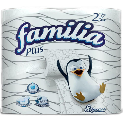 HAYAT 'Familia Plus' Туалетная бумага белая  двухслойная, 8 шт (8шт в кор)