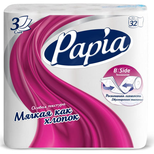 HAYAT 'Papia ' Туалетная бумага белая трёхслойная, 32 шт (3уп в кор)