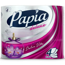 Туалетная бумага PAPIA Deluxe белая с аром Dolce Vita и рисунком четырёхслойная, 4 шт