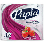 Туалетная бумага  PAPIA белая с ароматом Strawberry Dream и рисунком трёхслойная, 4 шт