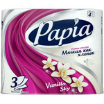 Туалетная бумага  PAPIA белая с ароматом Vanilla Sky и рисунком трёхслойная, 4 шт