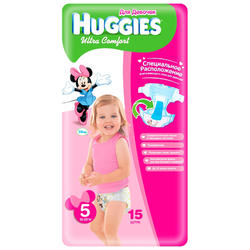 Подгузники HUGGIES Ultra Comfort 5 разм (12-22 кг) L (Junior)  15 шт для девочек