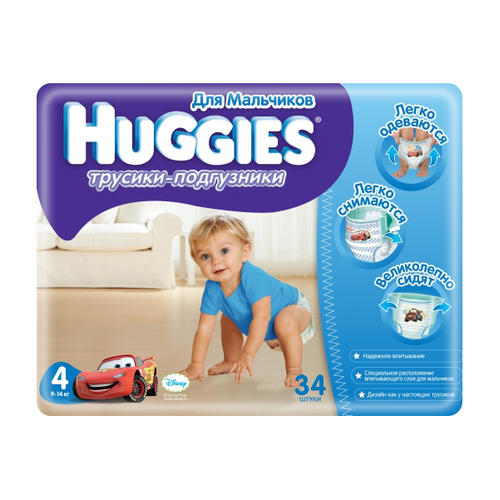 Подгузники-трусики HUGGIES Little Walkers 4 разм (9-14 кг)  34 шт для мальчиков