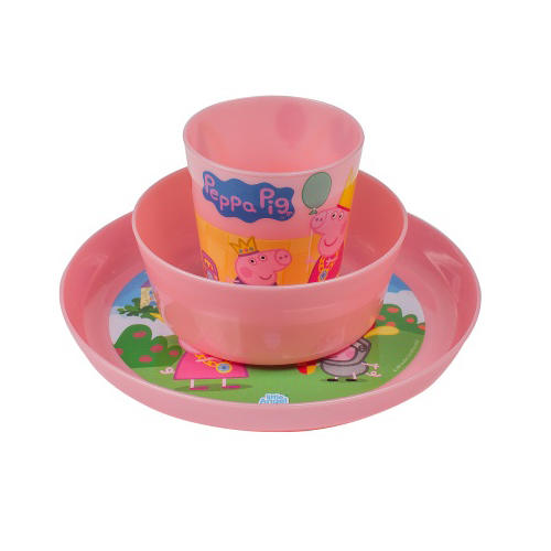 Набор посуды LITTLE ANGEL "Свинка Пеппа" розовый: тарелка -17,5см, миска - 430мл, стакан - 270мл