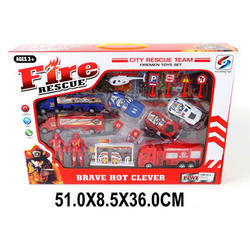 Игрушка пластмассовая "Набор Пожарная охрана", 6 машин, вертолет, 2 фигурки, 4 знака, SHANTOU GEPAI