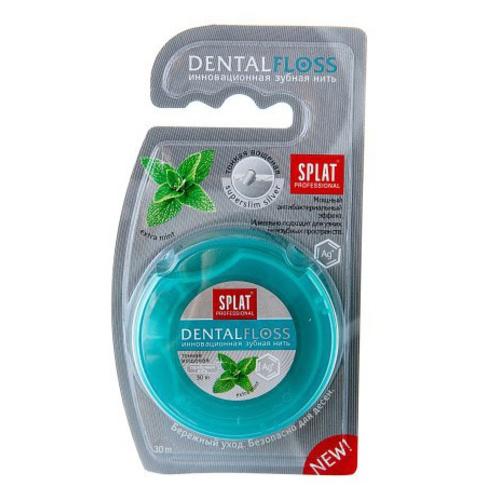 Зубная нить супертонкая SPLAT Professional DentalFloss мята/волокна серебра 30м