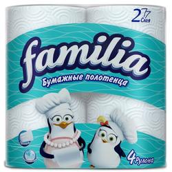 Бумажные полотенца Familia белые двухслойные, 4шт
