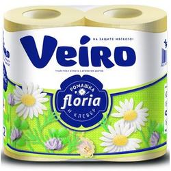 Туалетная бумага VEIRO Floria 2-х слойная РОМАШКА И КЛЕВЕР, 4 шт