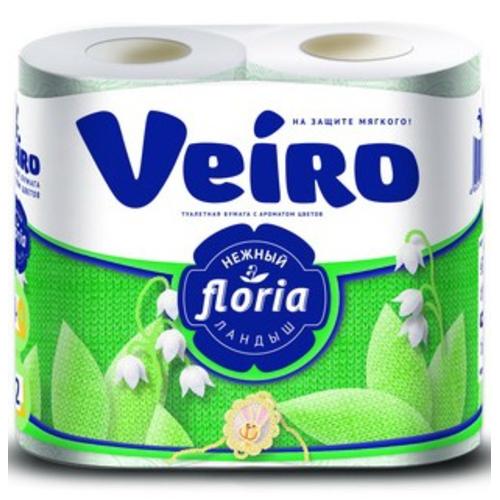 Туалетная бумага VEIRO Floria 2-х слойная НЕЖНЫЙ ЛАНДЫШ, 4шт