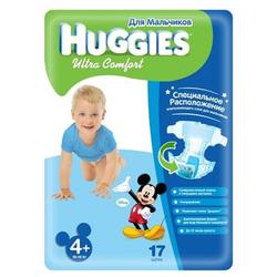 Подгузники HUGGIES Ultra Comfort 4+ разм (10-16 кг) M/L (Maxi+)  17шт для мальчиков