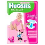 Подгузники HUGGIES Ultra Comfort 4+ разм (10-16 кг) M/L (Maxi+)  17шт для девочек