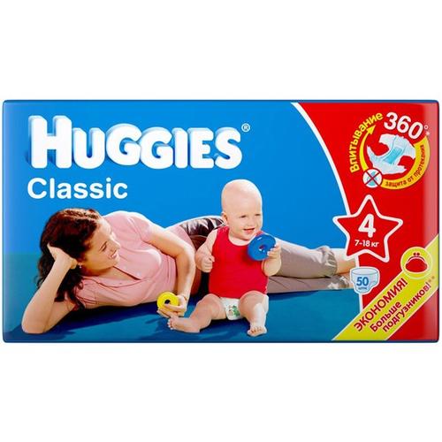 Подгузники HUGGIES Classic/SoftandDry Дышащие 4 размер (7-18кг)   50 шт