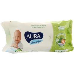 AURA Ultra Comfort Влажные салфетки для детей с АЛОЭ и ВИТАМИНОМ Е,120шт без крышки