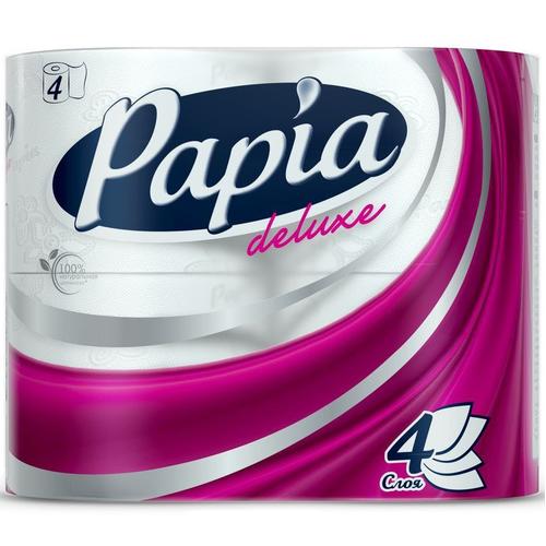 Туалетная бумага PAPIA Deluxe белая четырёхслойная, 4 шт