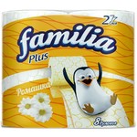 Туалетная бумага Familia Plus белая с ароматом Ромашка и рисунком двухслойная, 8 шт