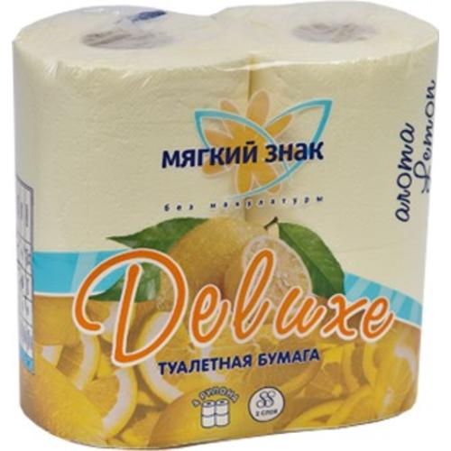 МЯГКИЙ ЗНАК Туалетная бумага DELUXE 2-х слойная ароматизированная Лимон, 4шт