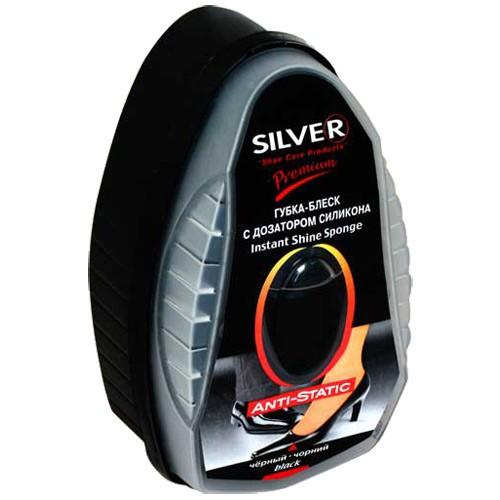Губка-блеск для обуви SILVER Premium с дозатором силикон/антистатик ЧЁРНАЯ, 6мл