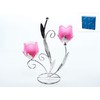 Подсвечник декоративный для 2-х свечей Розовый цветок 19,5*10*27см (металл, стекло) (подарочная упаковка)